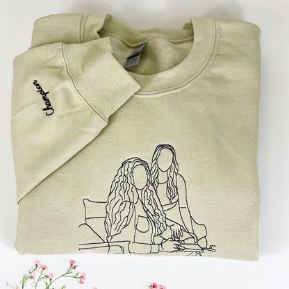 Custom Embroidered Line Art Graduation Portrait Sweatshirt Hoodie, Memorable Memories Gift