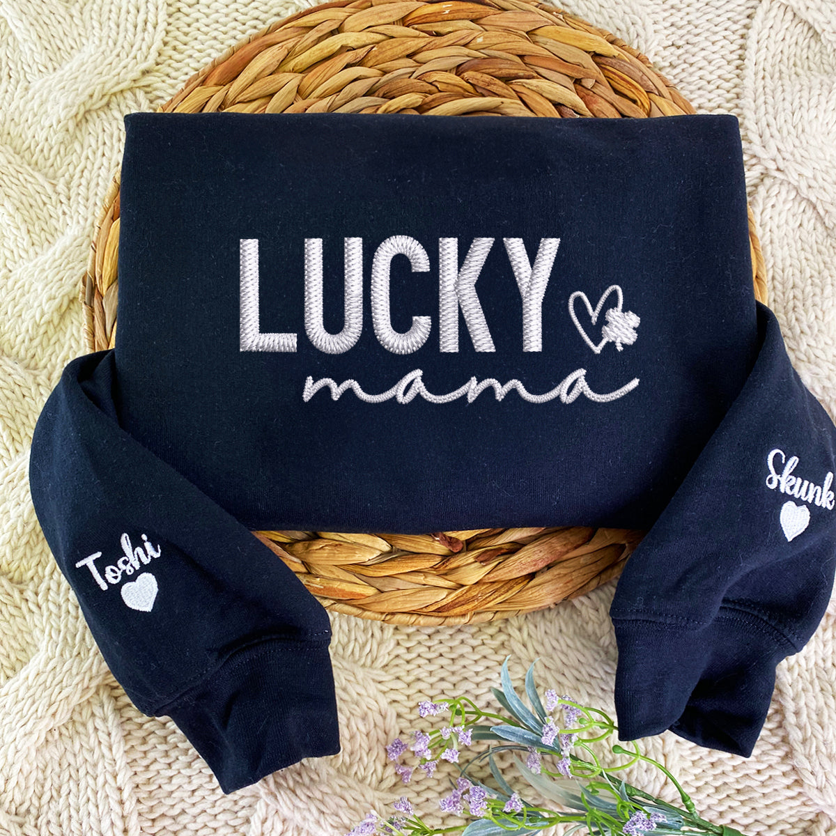 Custom Embroidered Lucky Mama Sweatshirt Hoodie, Best Gift for Mom