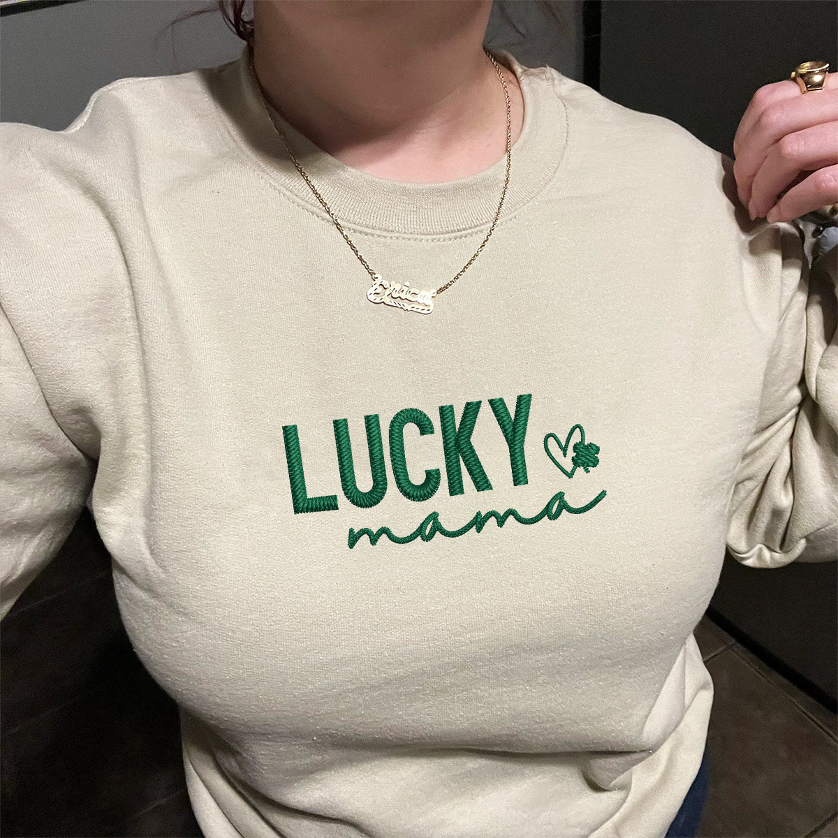 Custom Embroidered Lucky Mama Sweatshirt Hoodie, Best Gift for Mom