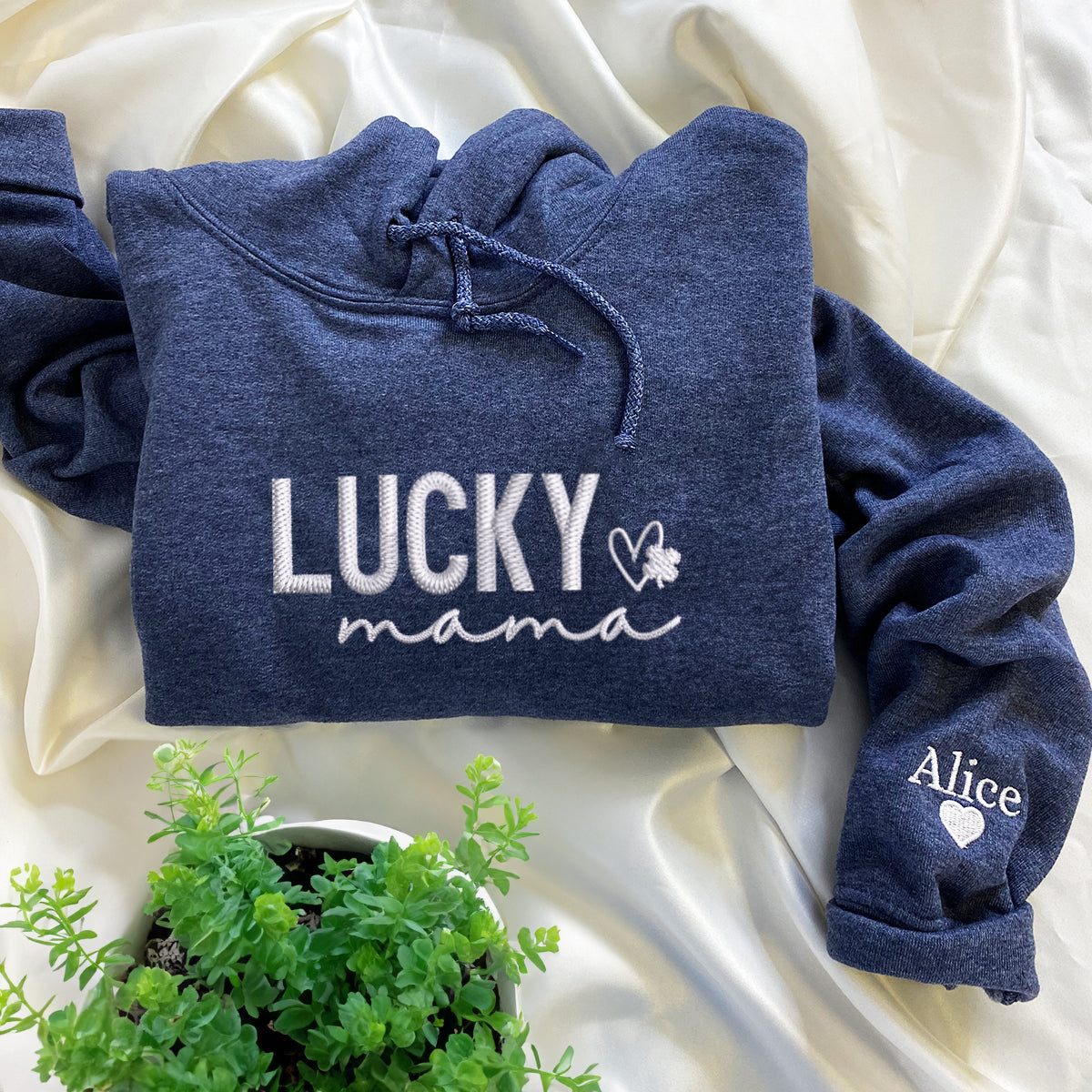 Custom Embroidered Lucky Mama Sweatshirt Hoodie, Best Gift for Mom