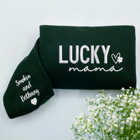 Custom Embroidered Lucky Mama Sweatshirt Hoodie, Best Gift for Mom