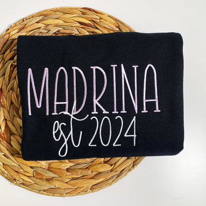 Custom Embroidered Madrina Sweatshirt Hoodie with Names on The Sleeve