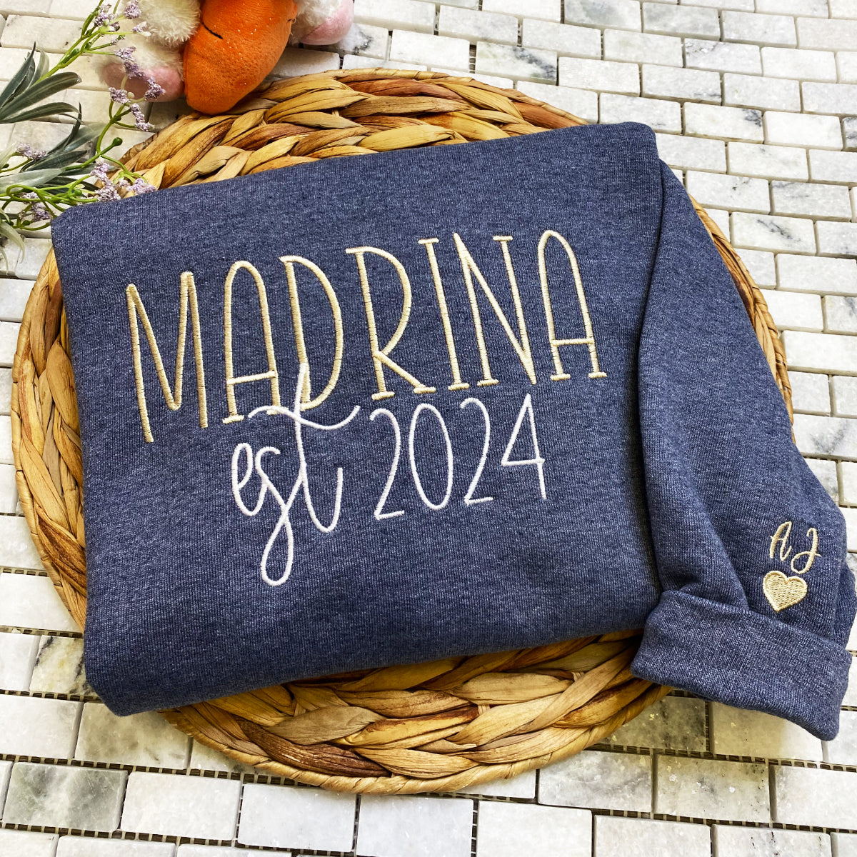 Custom Embroidered Madrina Sweatshirt Hoodie with Names on The Sleeve