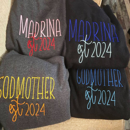 Custom Embroidered Madrina Sweatshirt Hoodie with Names on The Sleeve