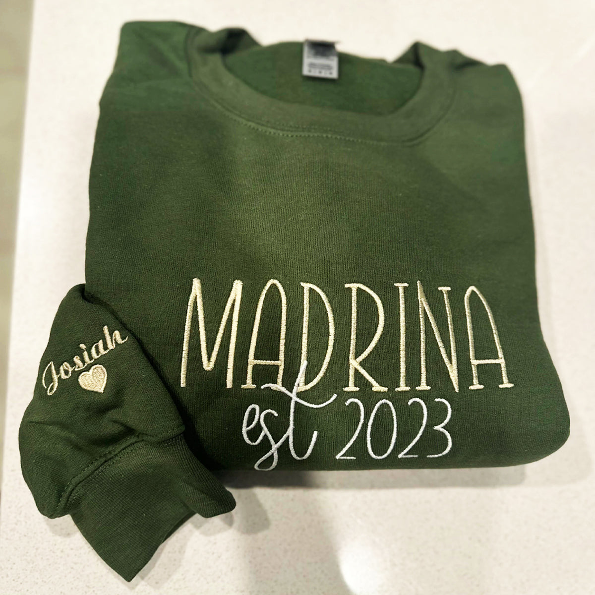 Custom Embroidered Madrina Sweatshirt Hoodie with Names on The Sleeve