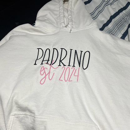 Custom Embroidered Madrina Sweatshirt Hoodie with Names on The Sleeve