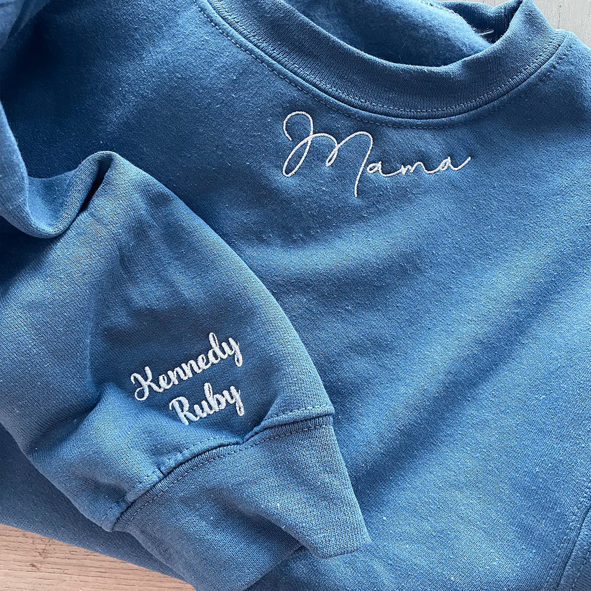 Custom Embroidered Mama Sweatshirt Hoodie with Kids Names on Sleeve