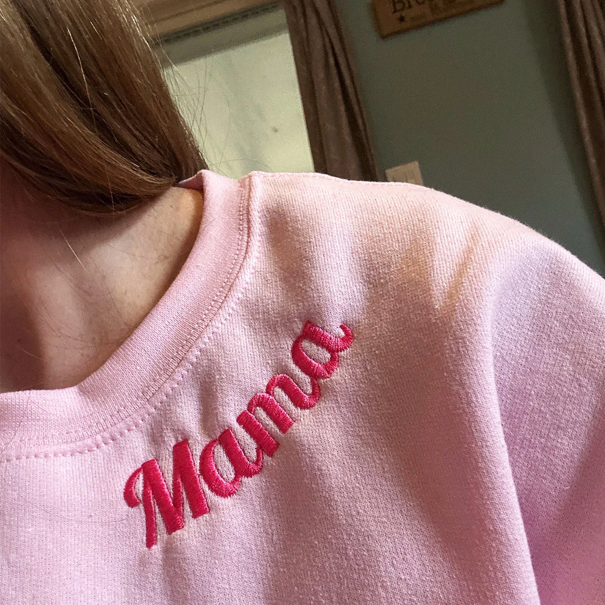 Custom Embroidered Mama Sweatshirt Hoodie with Kids Names on Sleeve