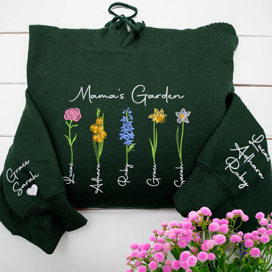 Custom Embroidered Mama's Garden Sweatshirt Hoodie with Names