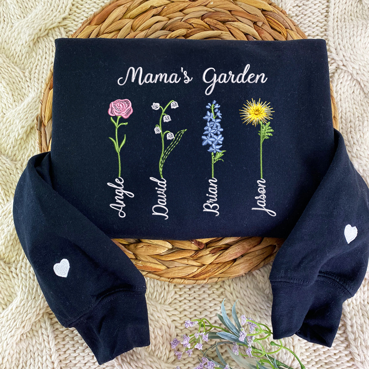 Custom Embroidered Mama's Garden Sweatshirt Hoodie with Names