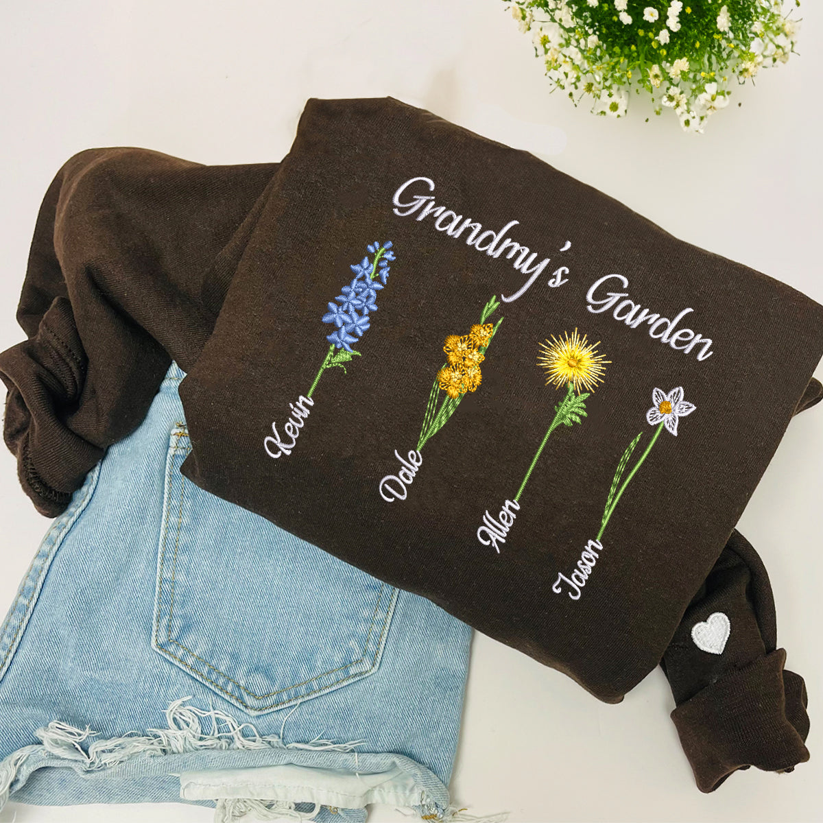 Custom Embroidered Mama's Garden Sweatshirt Hoodie with Names