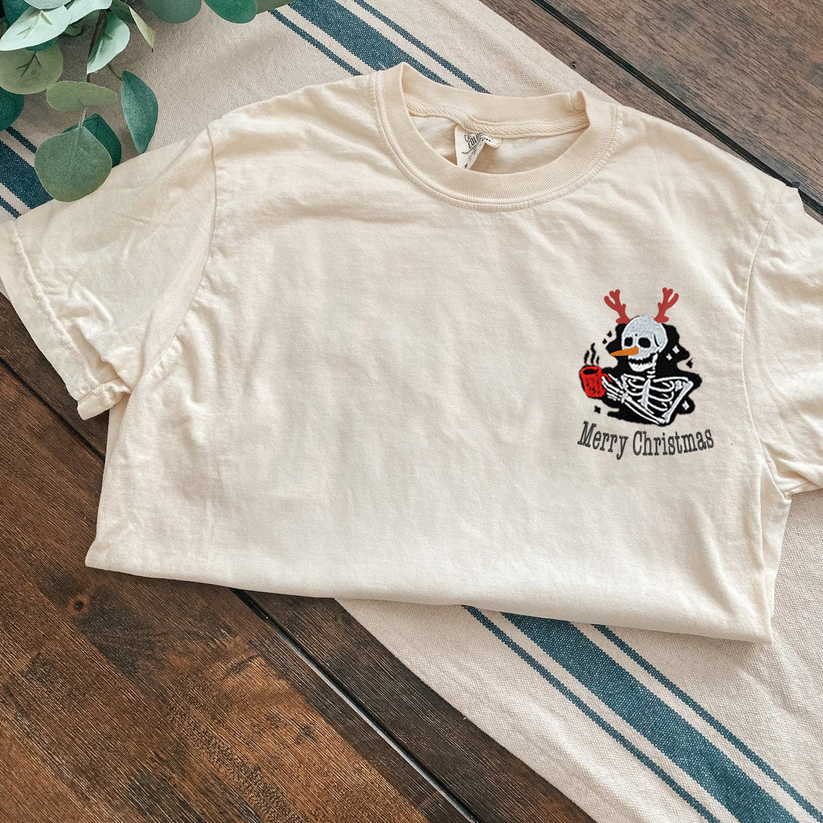 Custom Embroidered Merry Christmas Skeleton T-shirt