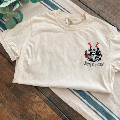 Custom Embroidered Merry Christmas Skeleton T-shirt