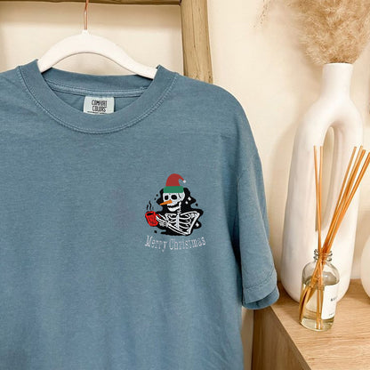 Custom Embroidered Merry Christmas Skeleton T-shirt