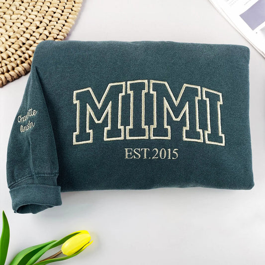 Custom Embroidered Mimi Est Sweatshirt, Best Gift for Grandma