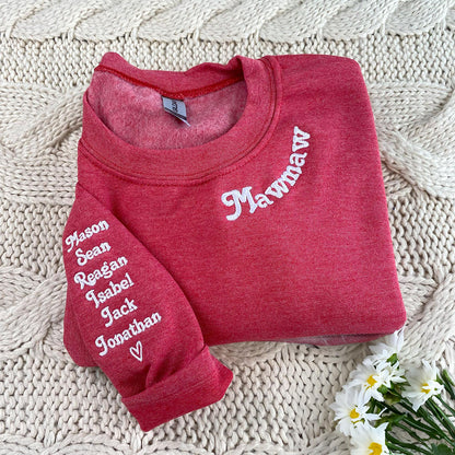 Custom Embroidered Mom Sweatshirts & Hoodies - Personalized Crewneck with Kids Name on Sleeve