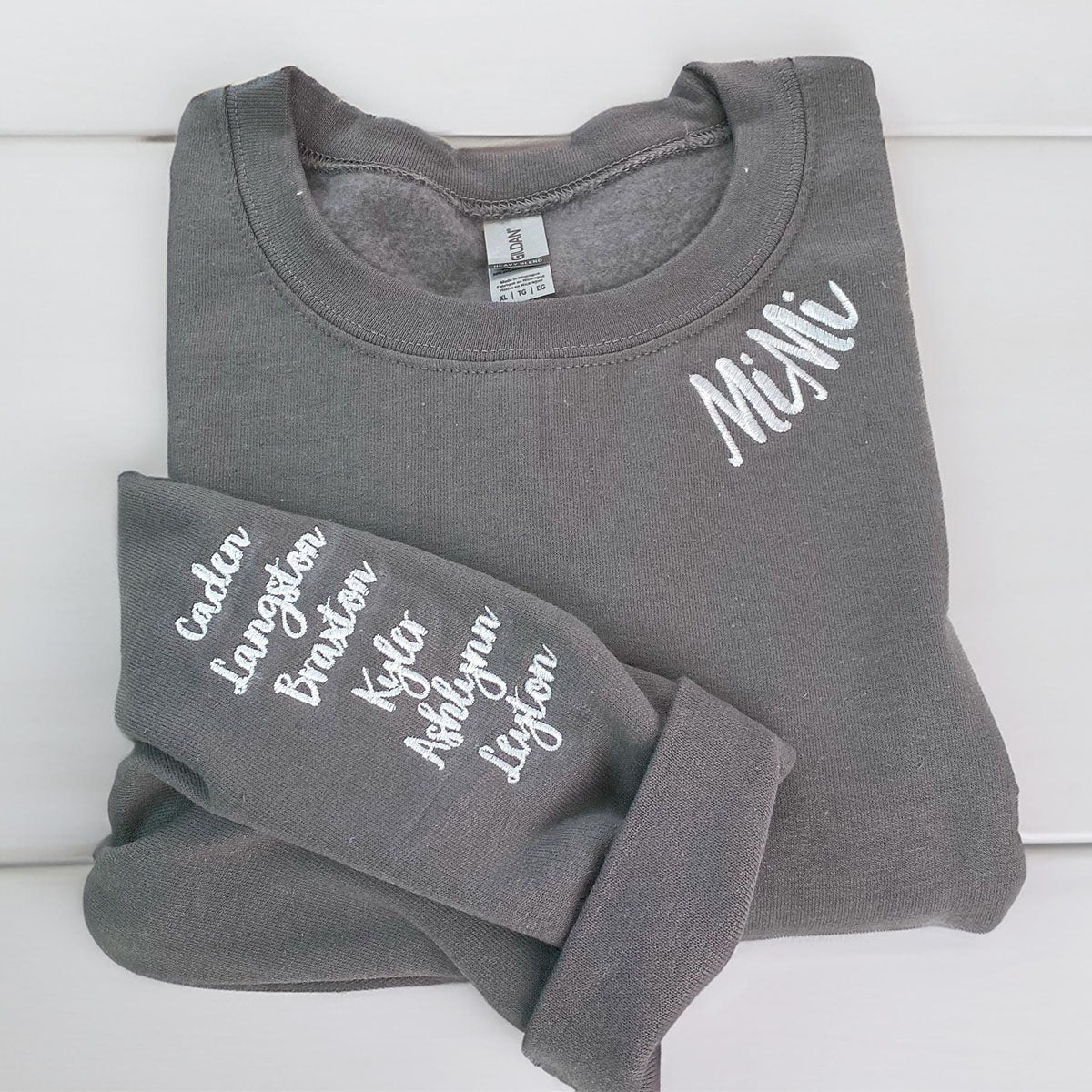 Custom Embroidered Mom Sweatshirts & Hoodies - Personalized Crewneck with Kids Name on Sleeve