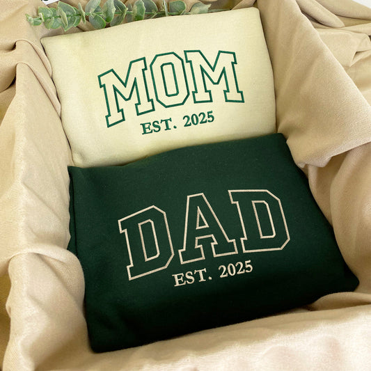 Custom Embroidered Mom and Dad Sweatshirt Hoodie with Est Year