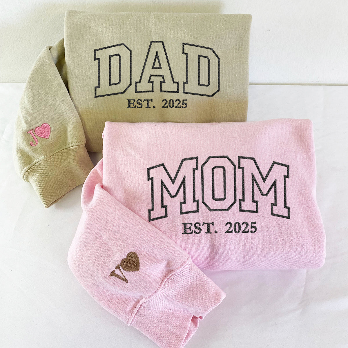 Custom Embroidered Mom and Dad Sweatshirt Hoodie with Est Year