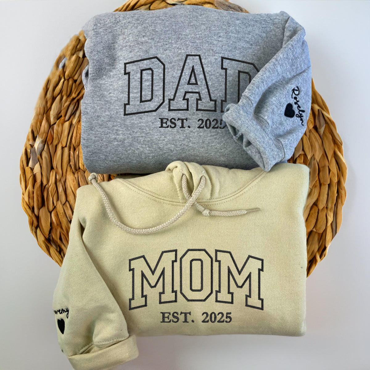 Custom Embroidered Mom and Dad Sweatshirt Hoodie with Est Year