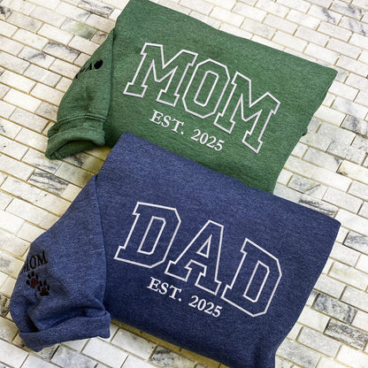 Custom Embroidered Mom and Dad Sweatshirt Hoodie with Est Year