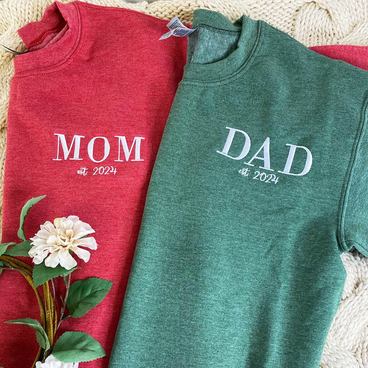 Custom Embroidered Mom and Dad Sweatshirt Hoodie with Est Year, Kids Names