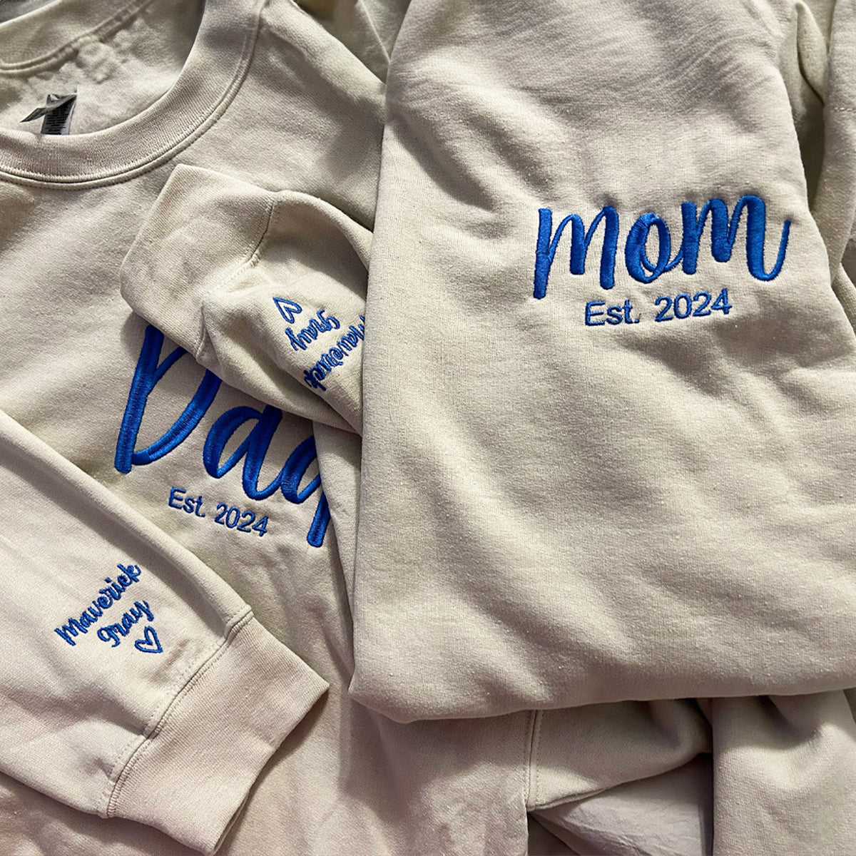 Custom Embroidered Mom and Dad Sweatshirt Hoodie with Est Year, Kids Names