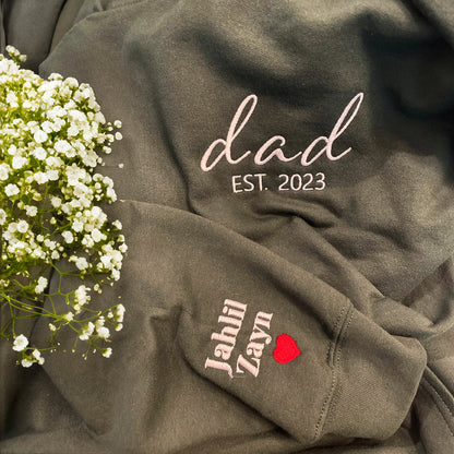 Custom Embroidered Mom and Dad Sweatshirt Hoodie with Est Year, Kids Names