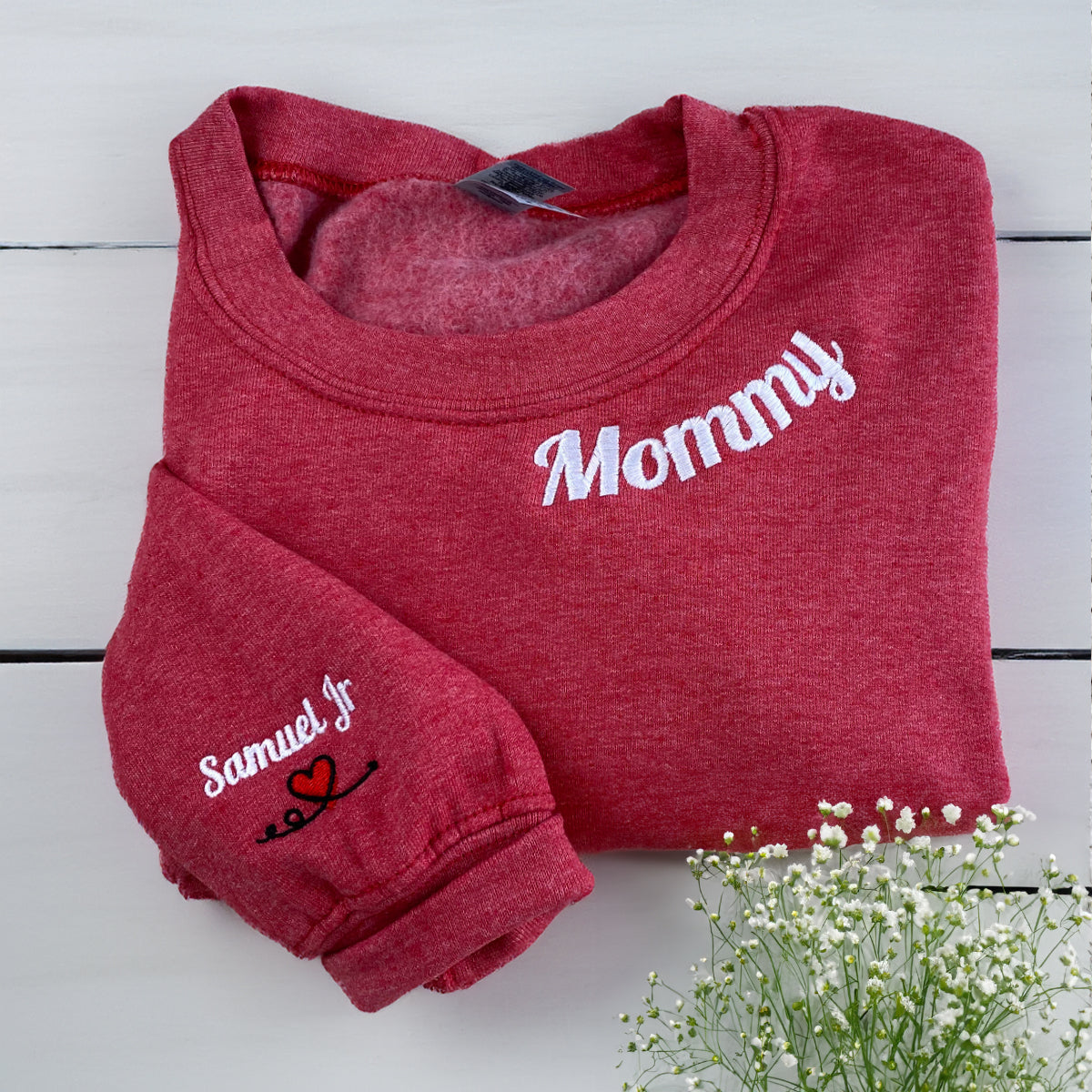 Custom Embroidered Mommy Sweatshirt Hoodie with Kids Names on Sleeve