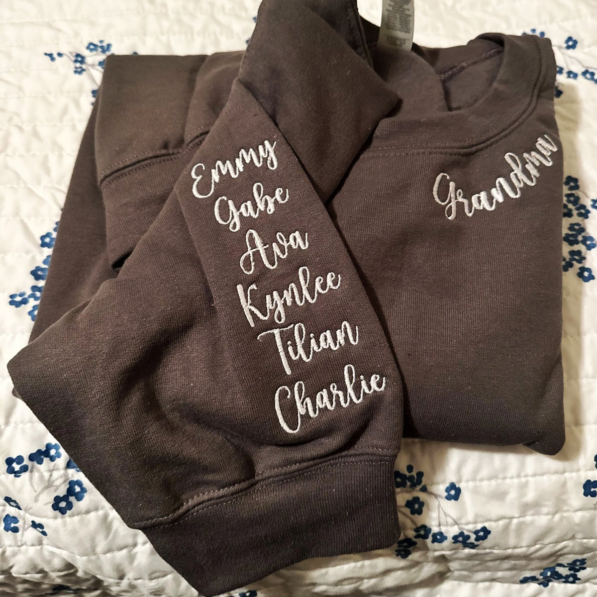 Custom Embroidered Mommy Sweatshirt Hoodie with Kids Names on Sleeve