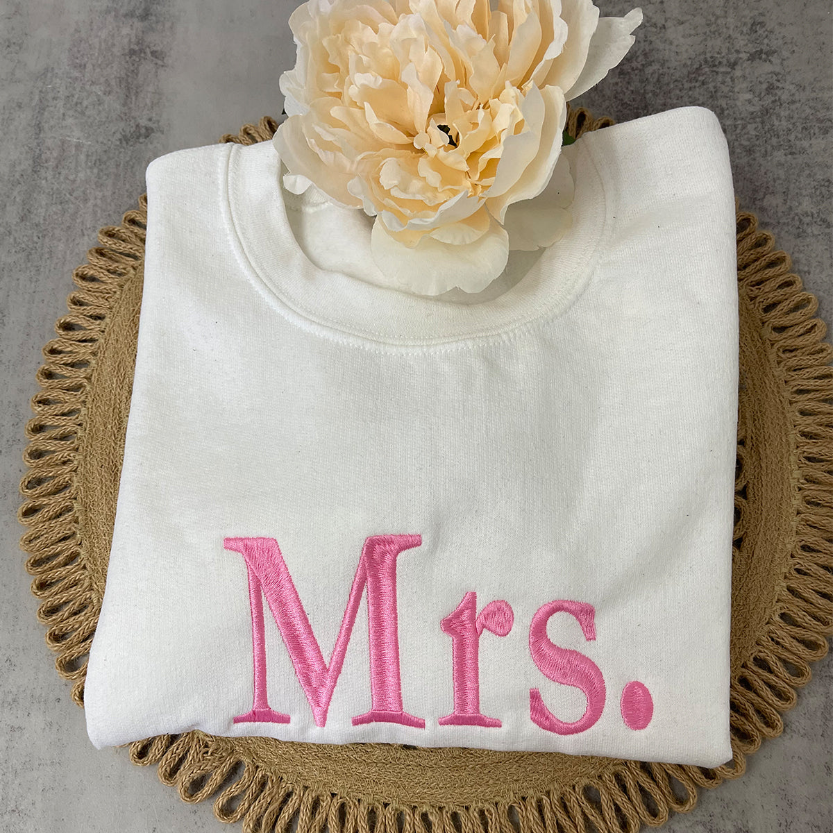 Custom Embroidered Mr Mrs Sweatshirt Hoodie with Date on Sleeve