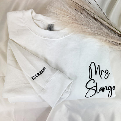 Custom Embroidered Mr & Mrs Sweatshirt Hoodie with Anniversary Date on Sleeve