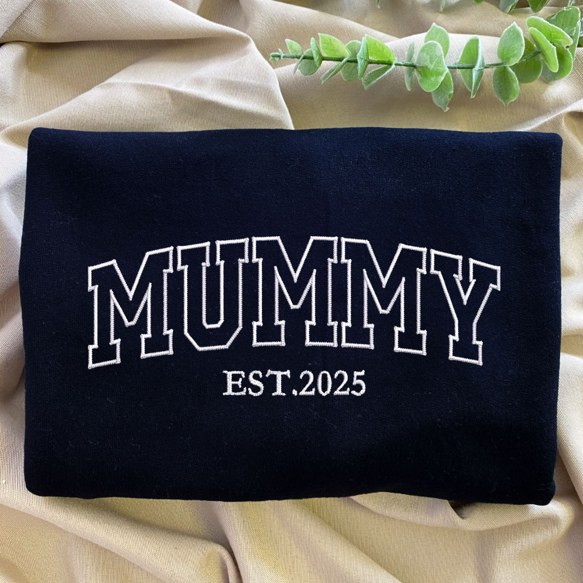 Custom Embroidered Mummy Est Sweatshirt Hoodie with Kid's Name on Sleeve