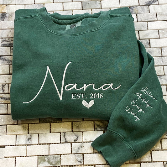 Custom Embroidered Nana Est Sweatshirt, Perfect Gift for Grandma