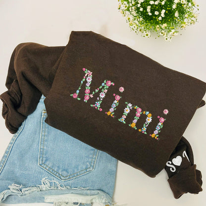 Custom Embroidered Nana Sweatshirt Hoodie with Floral Letter, Unique Gift for Grandma