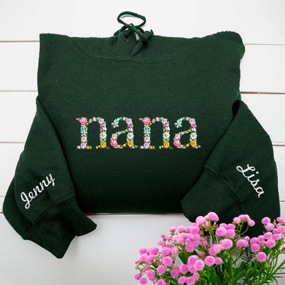 Custom Embroidered Nana Sweatshirt Hoodie with Floral Letter, Unique Gift for Grandma