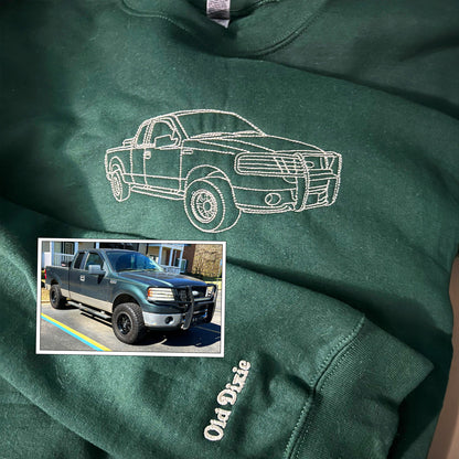 Custom Embroidered Outline Car Sweatshirt Hoodie from Your Photo with Initials on Sleeve