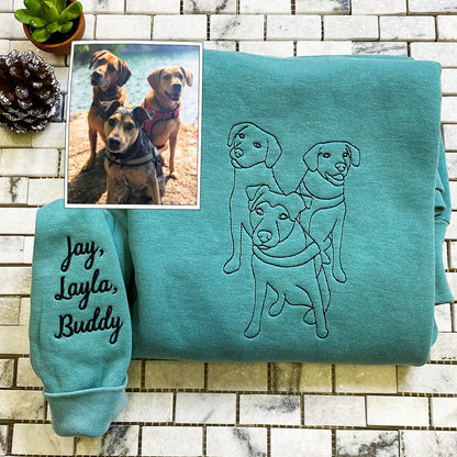 Custom Embroidered Outline Dog Sweatshirt Hoodie Using Your Photo with Dog Name