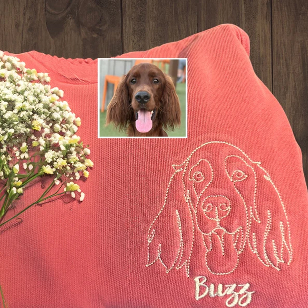 Custom Embroidered Outline Dog Sweatshirt Hoodie Using Your Photo with Dog Name