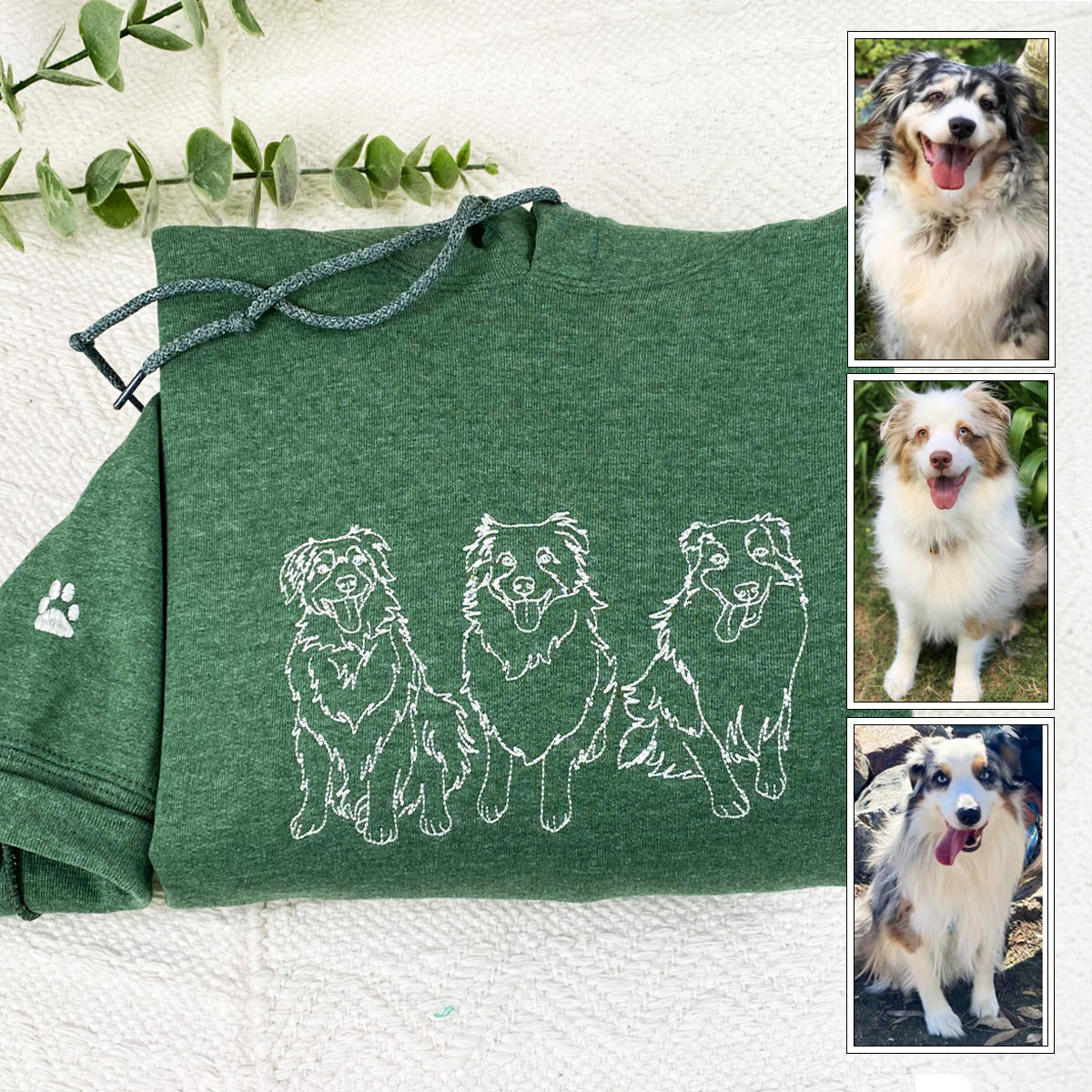 Custom Embroidered Outline Dog Sweatshirt Hoodie from Photo for Dog Lovers with Dog Name on Sleeve