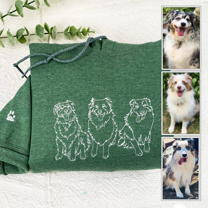 Custom Embroidered Outline Dog Sweatshirt Hoodie from Photo for Dog Lovers with Dog Name on Sleeve