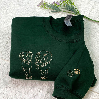 Custom Embroidered Outline Dog Sweatshirt Hoodie from Photo for Dog Lovers with Dog Name on Sleeve