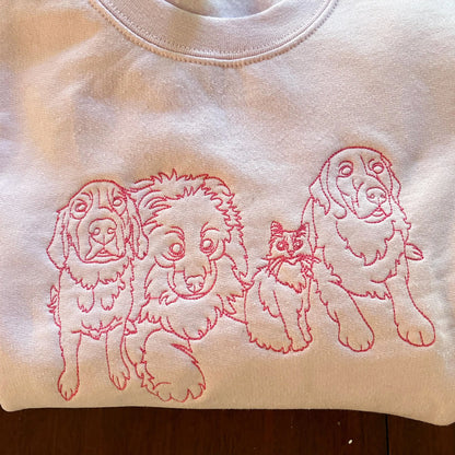 Custom Embroidered Outline Dog Sweatshirt Hoodie from Photo for Dog Lovers with Dog Name on Sleeve