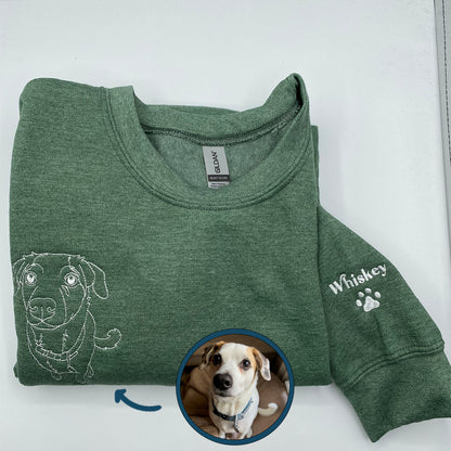 Custom Embroidered Outline Dog Sweatshirt Hoodie with Dog's Names on Sleeve