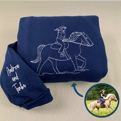 Custom Embroidered Outline Horse Sweatshirt Hoodie Using Your Photo, Gift Idea for Horse Lovers