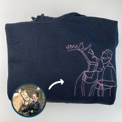 Custom Embroidered Outline Horse Sweatshirt Hoodie Using Your Photo, Gift Idea for Horse Lovers