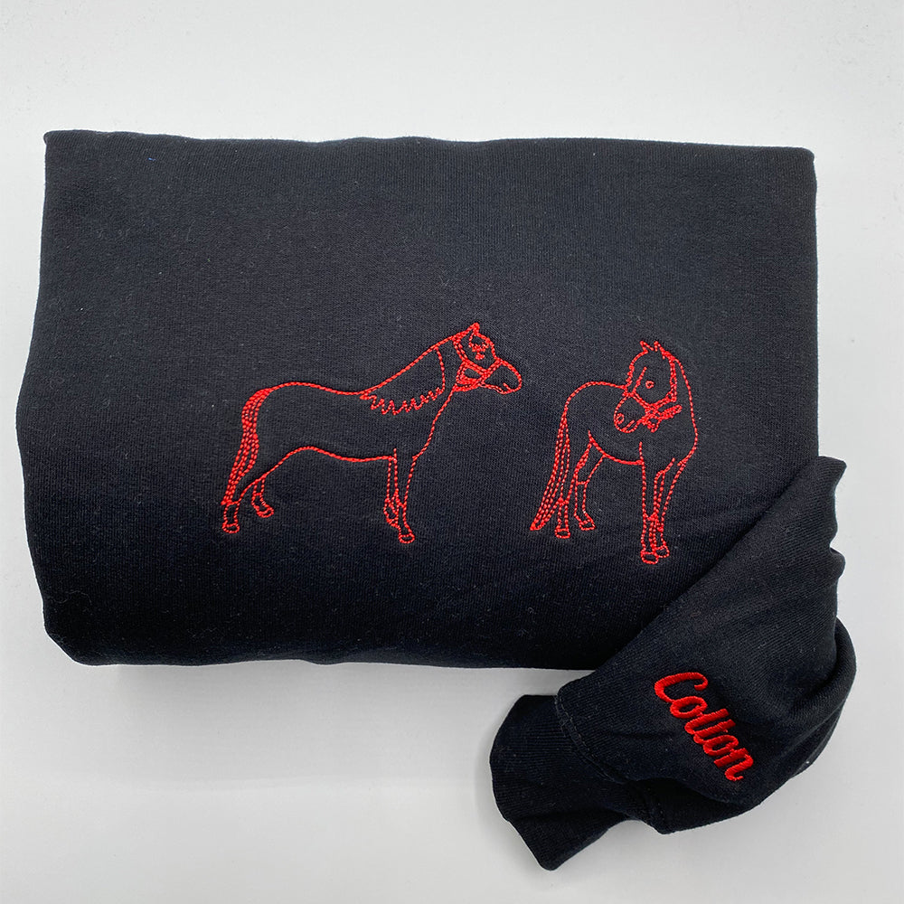 Custom Embroidered Outline Horse Sweatshirt Hoodie Using Your Photo, Gift Idea for Horse Lovers