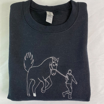 Custom Embroidered Outline Horse Sweatshirt Hoodie Using Your Photo, Gift Idea for Horse Lovers