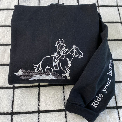 Custom Embroidered Outline Horse Sweatshirt Hoodie Using Your Photo, Gift Idea for Horse Lovers