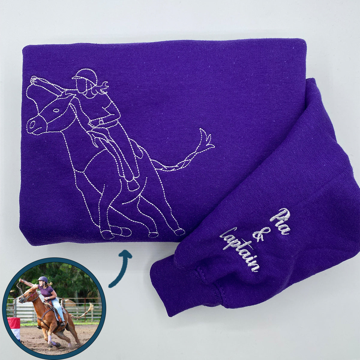 Custom Embroidered Outline Horse Sweatshirt Hoodie Using Your Photo, Gift Idea for Horse Lovers